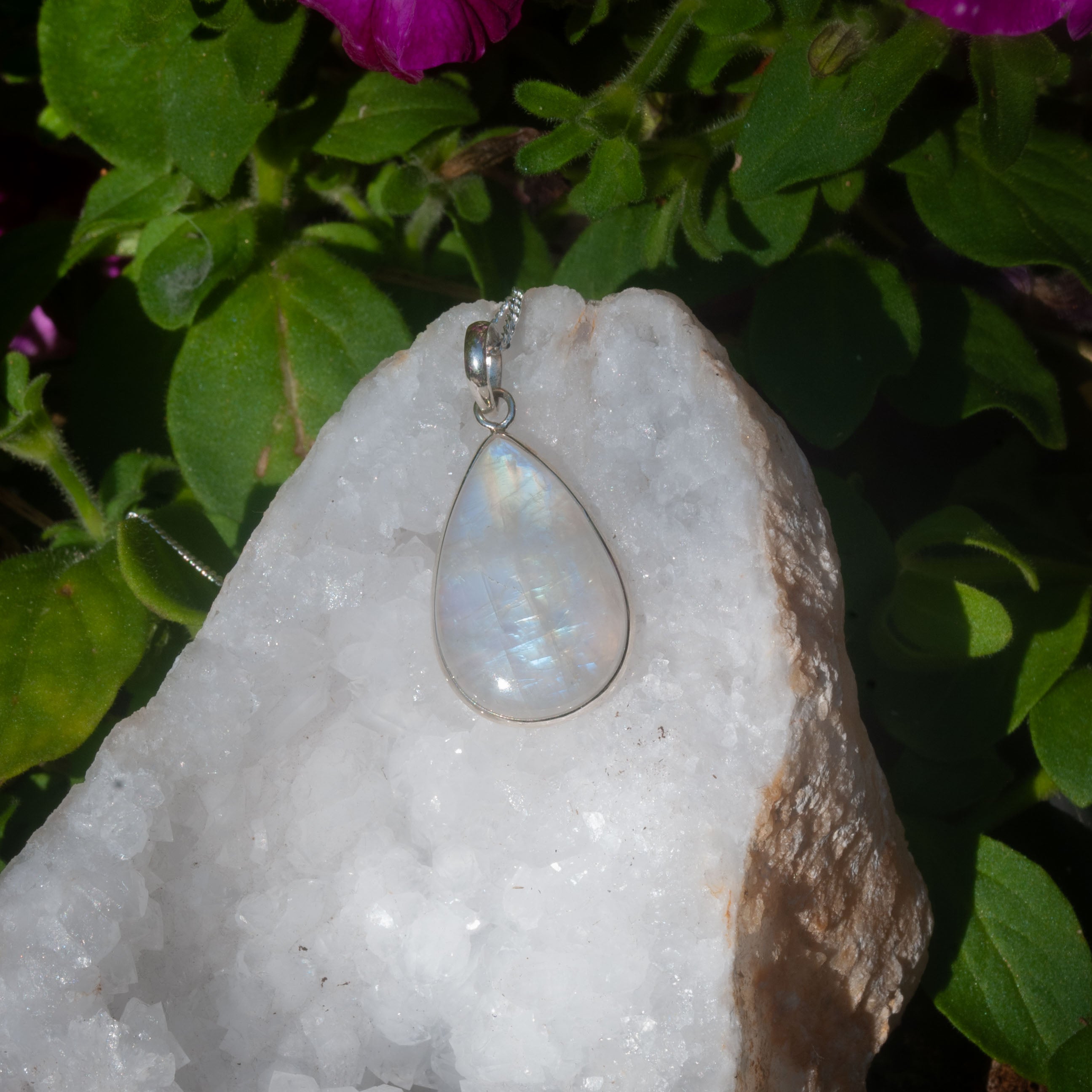 Rainbow Moonstone Necklace - 925 Sterling Silver - Genuine Gemstone - Nickel Free