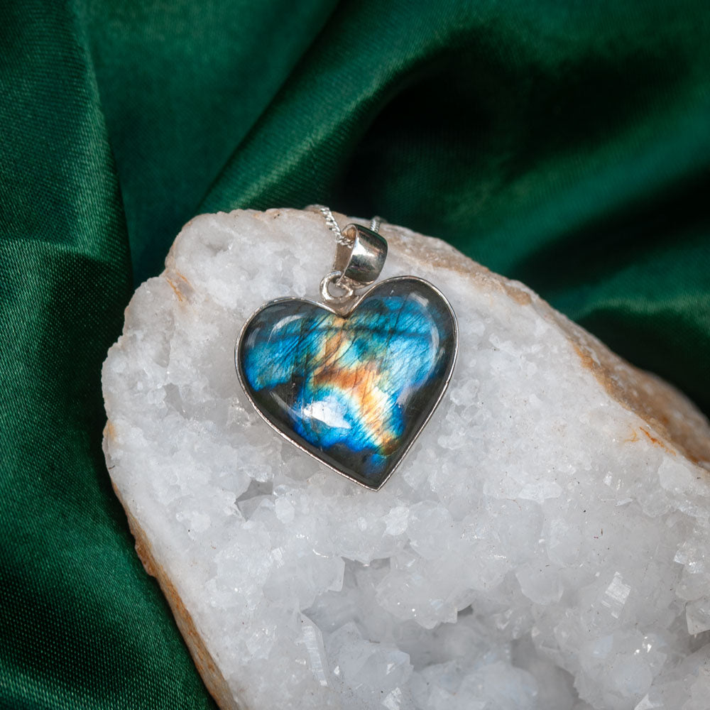 Labradoriet Ketting Hart - 925 Sterling Zilver - Echte edelsteen - Nikkelvrij