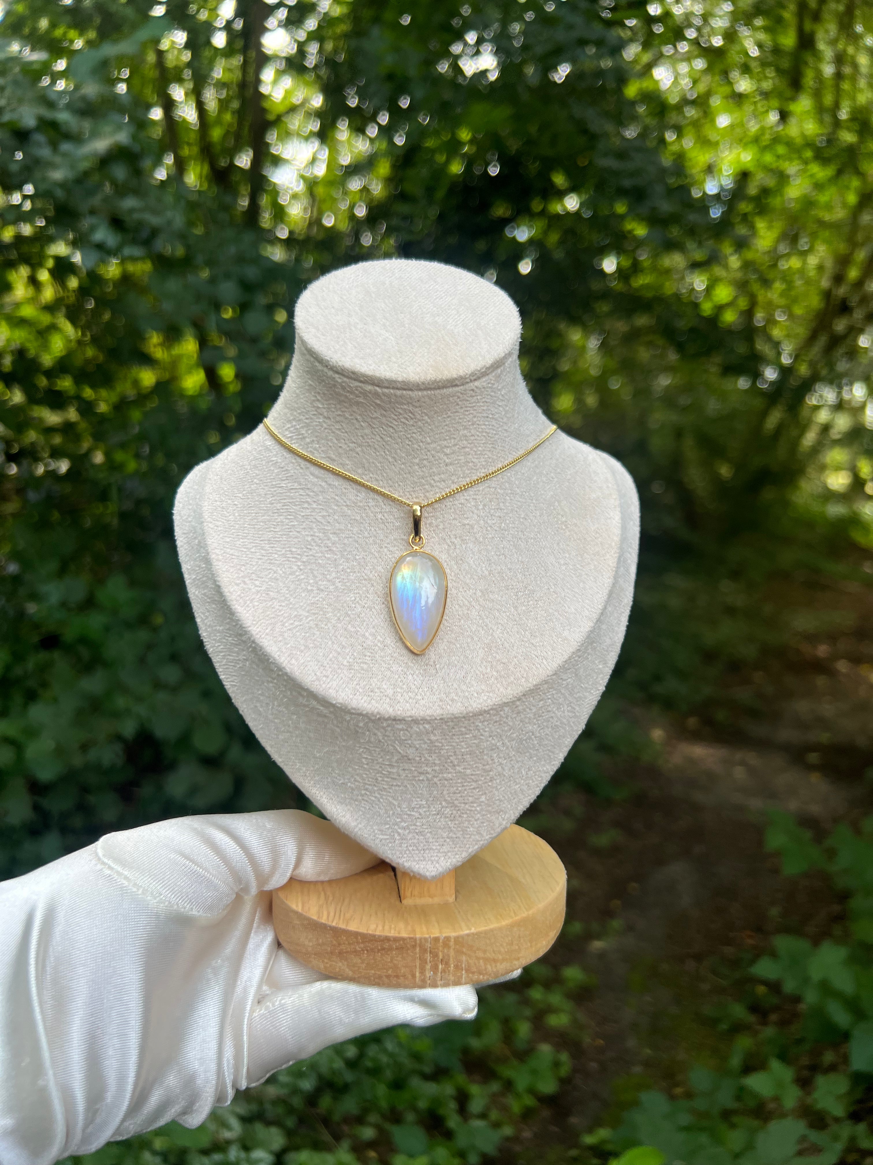 Zenvya - Regenboog Maansteen Ketting No 10 - One of a Kind - 925 zilver