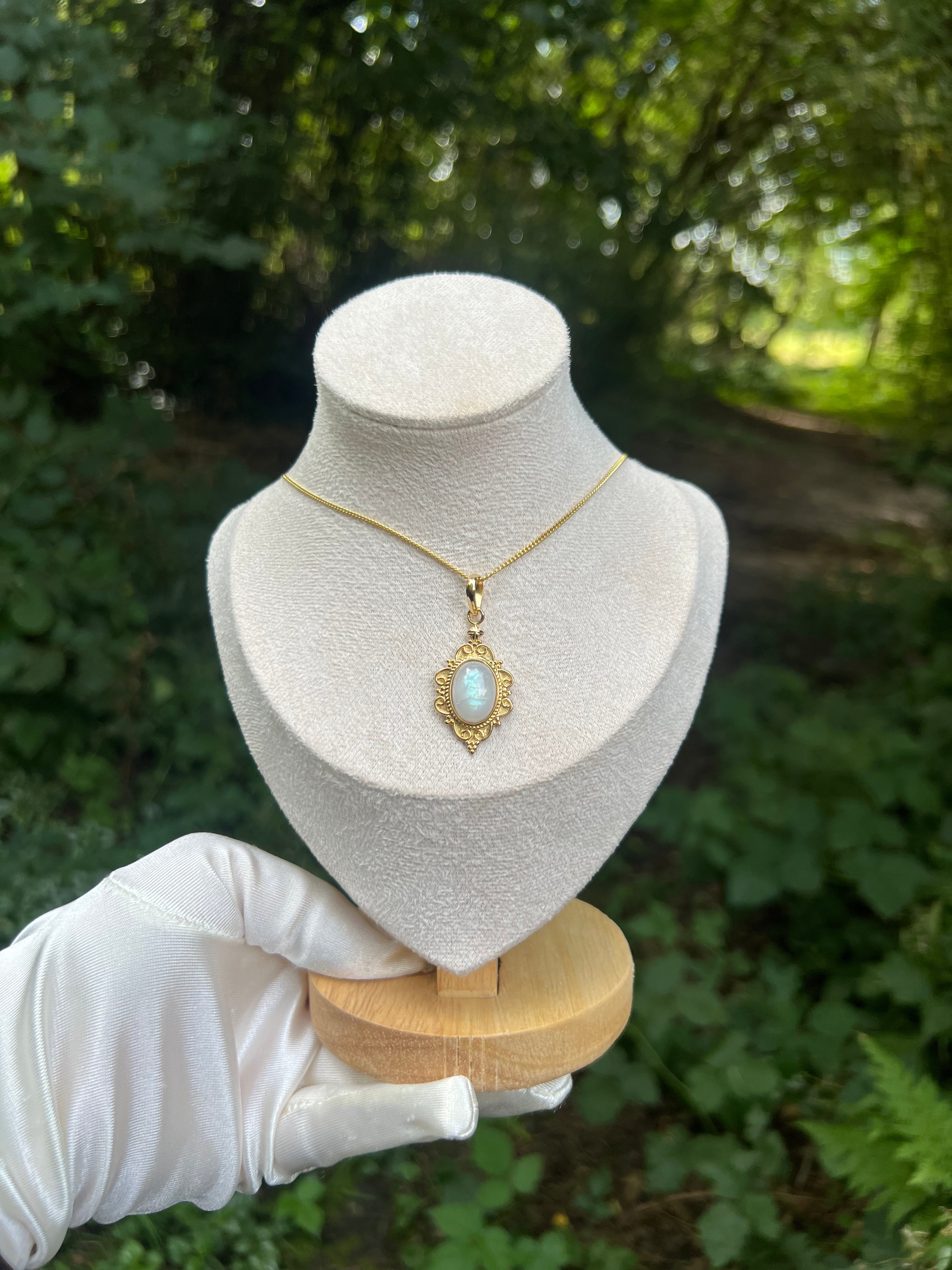 Zenvya - Regenboog Maansteen Ketting - 925 zilver - Gold Plated