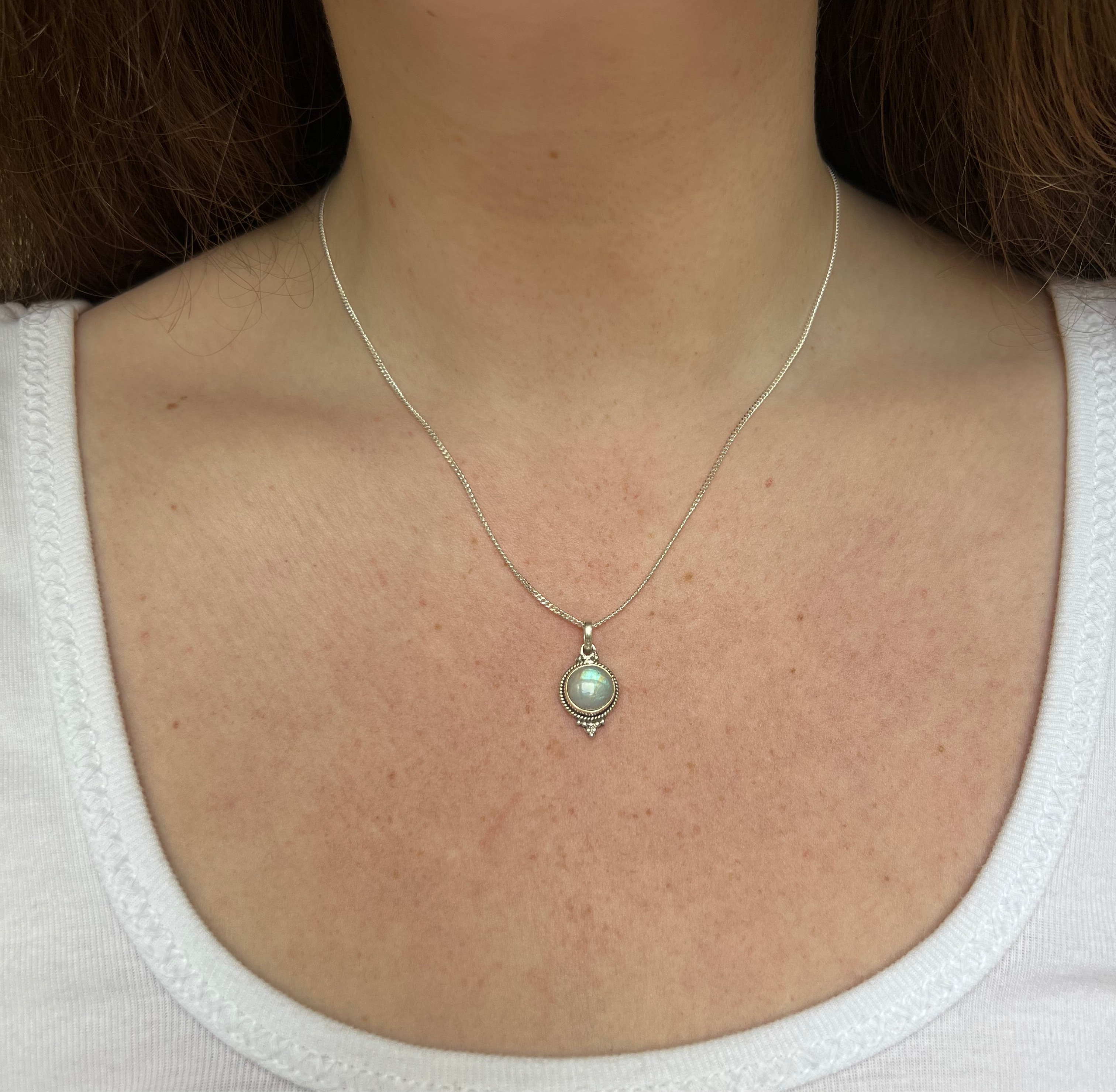 Regenboog Maansteen Ketting -  925 Sterling Zilver - Echte edelsteen - Nikkelvrij