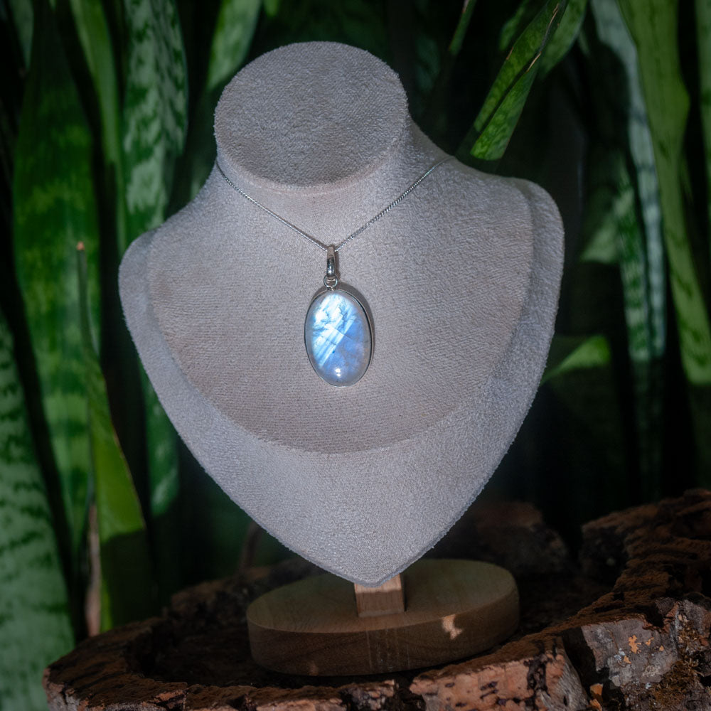 Rainbow Moonstone Necklace - 925 Sterling Silver - Genuine Gemstone - Nickel Free