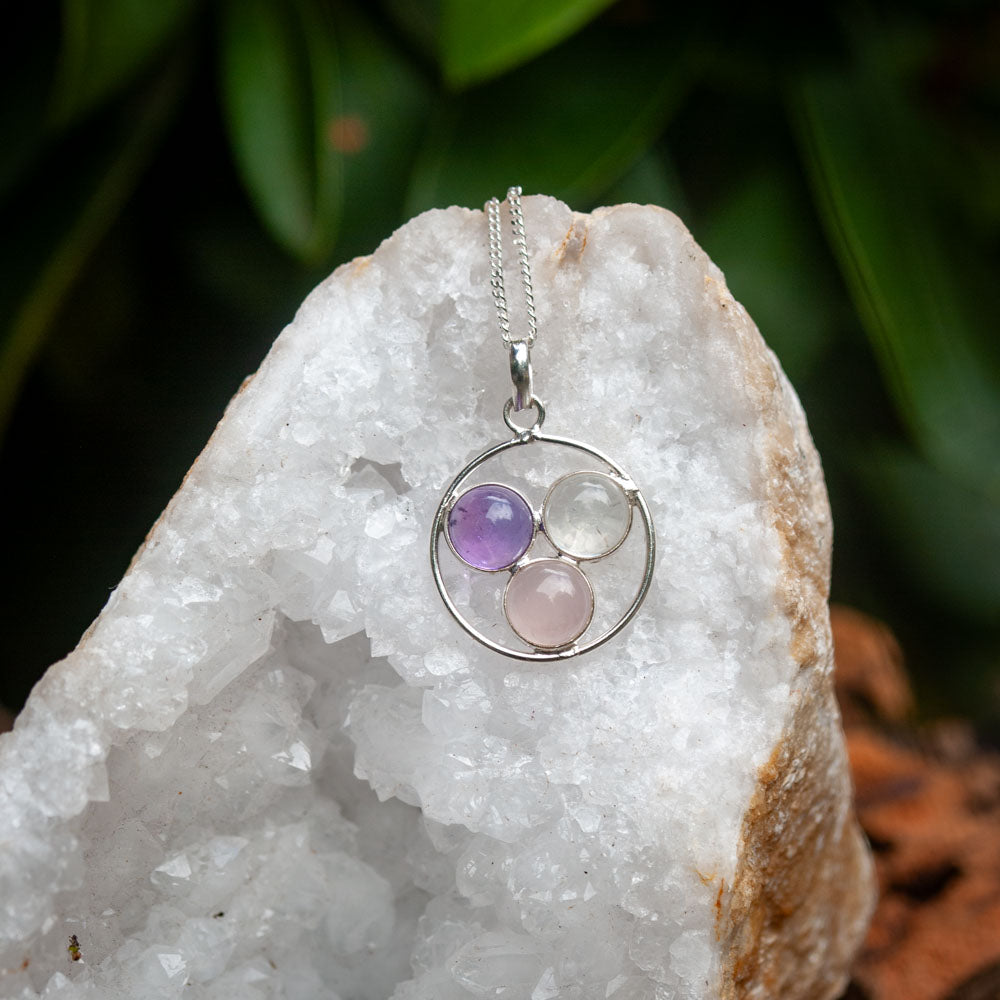 Golden Triangle Necklace - 925 Sterling Silver - Genuine Gemstone - Nickel Free