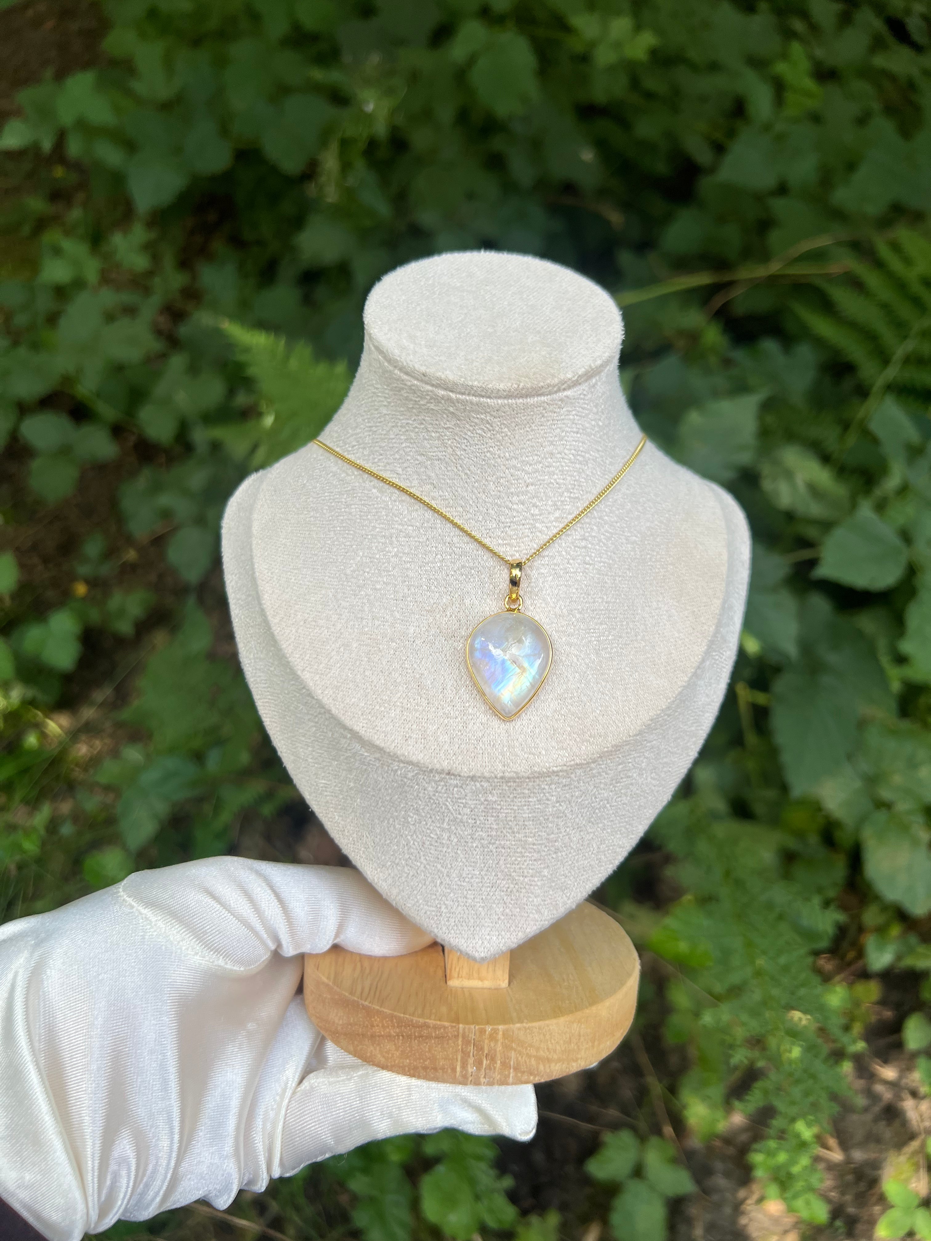 Zenvya - Regenboog Maansteen Ketting No 9  - One of a Kind - 925 zilver - Gold Plated