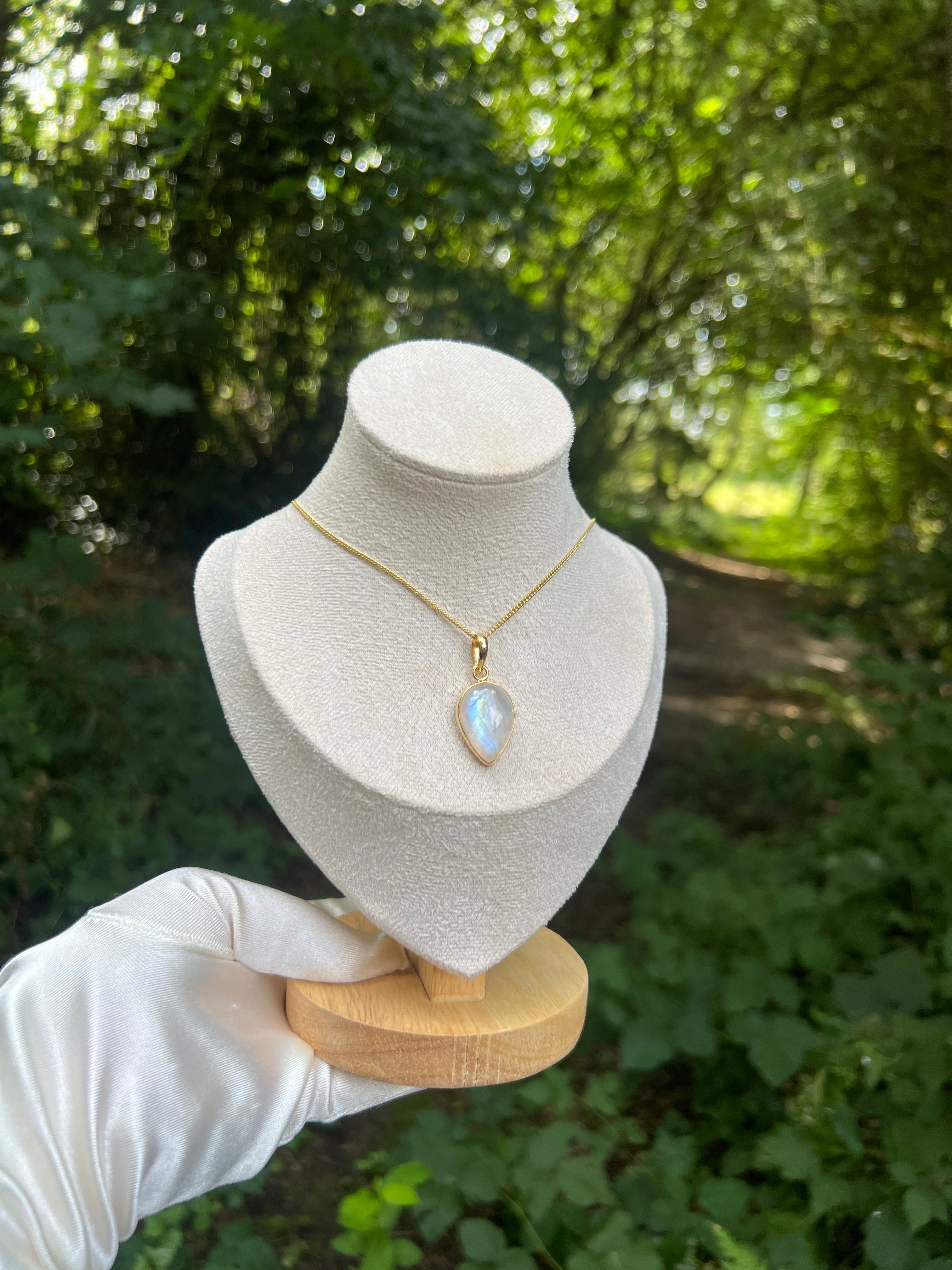 Zenvya - Regenboog Maansteen Ketting No 11  - One of a Kind - 925 zilver