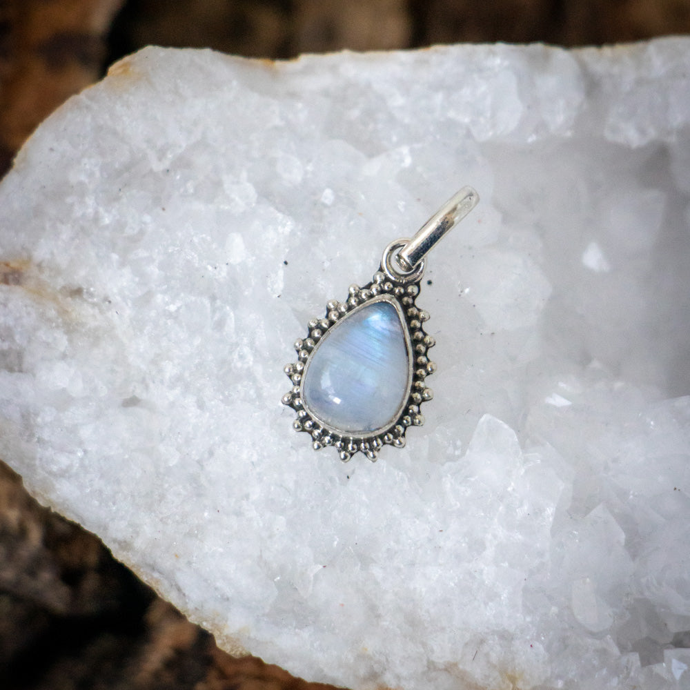 Rainbow Moonstone Pendant - 925 Sterling Silver - Genuine Gemstone - Nickel Free