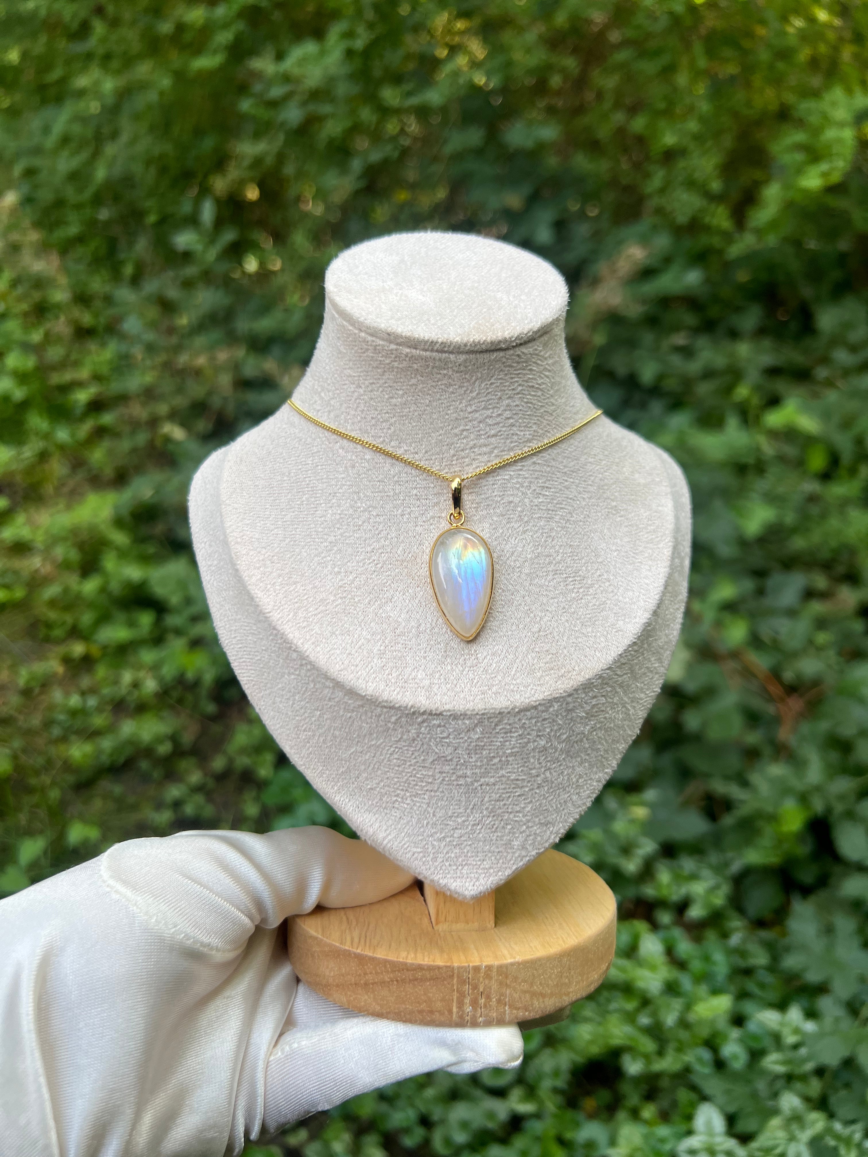 Zenvya - Regenboog Maansteen Ketting No 10  - One of a Kind - 925 zilver