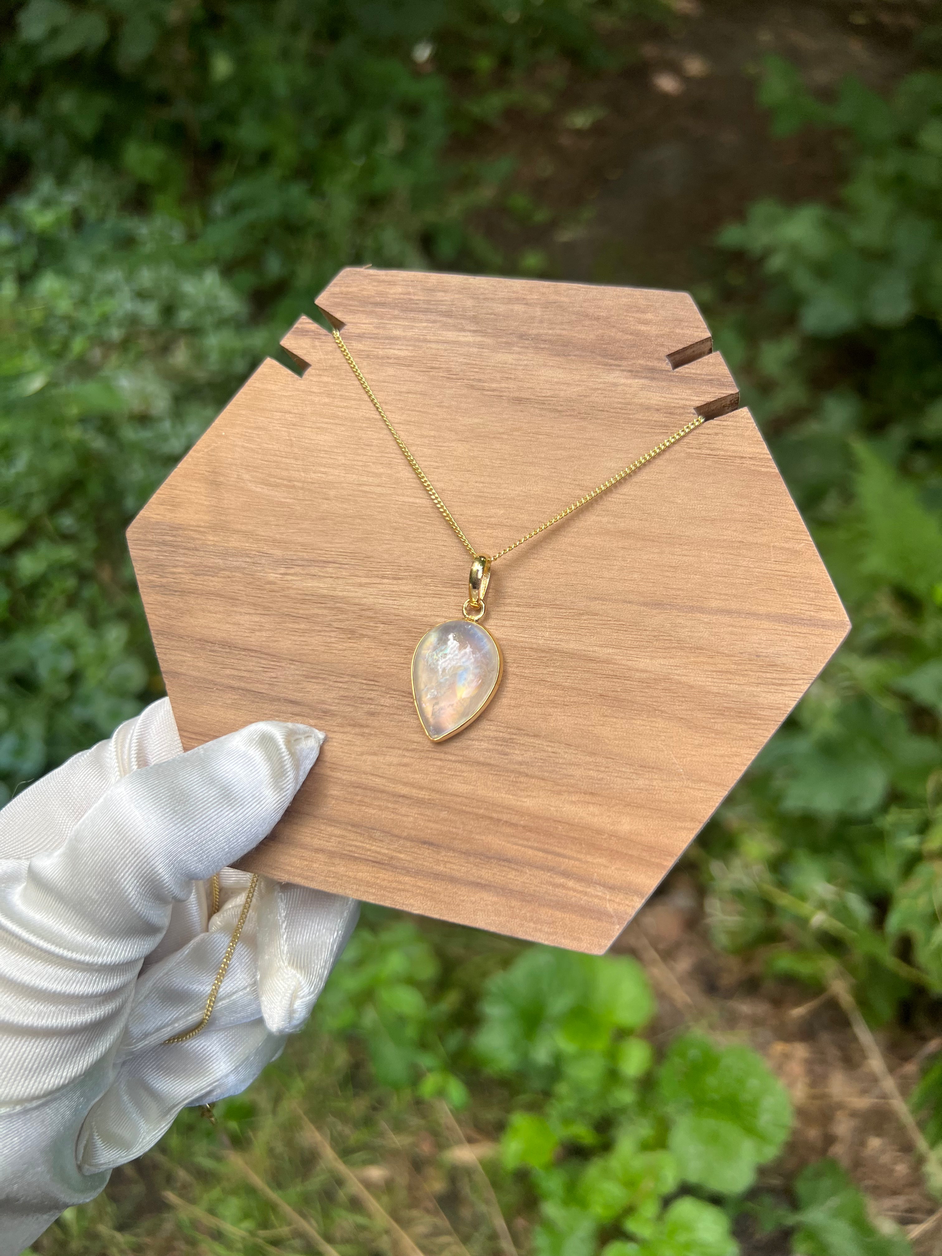 Zenvya - Regenboog Maansteen Ketting No 14  - One of a Kind - 925 zilver