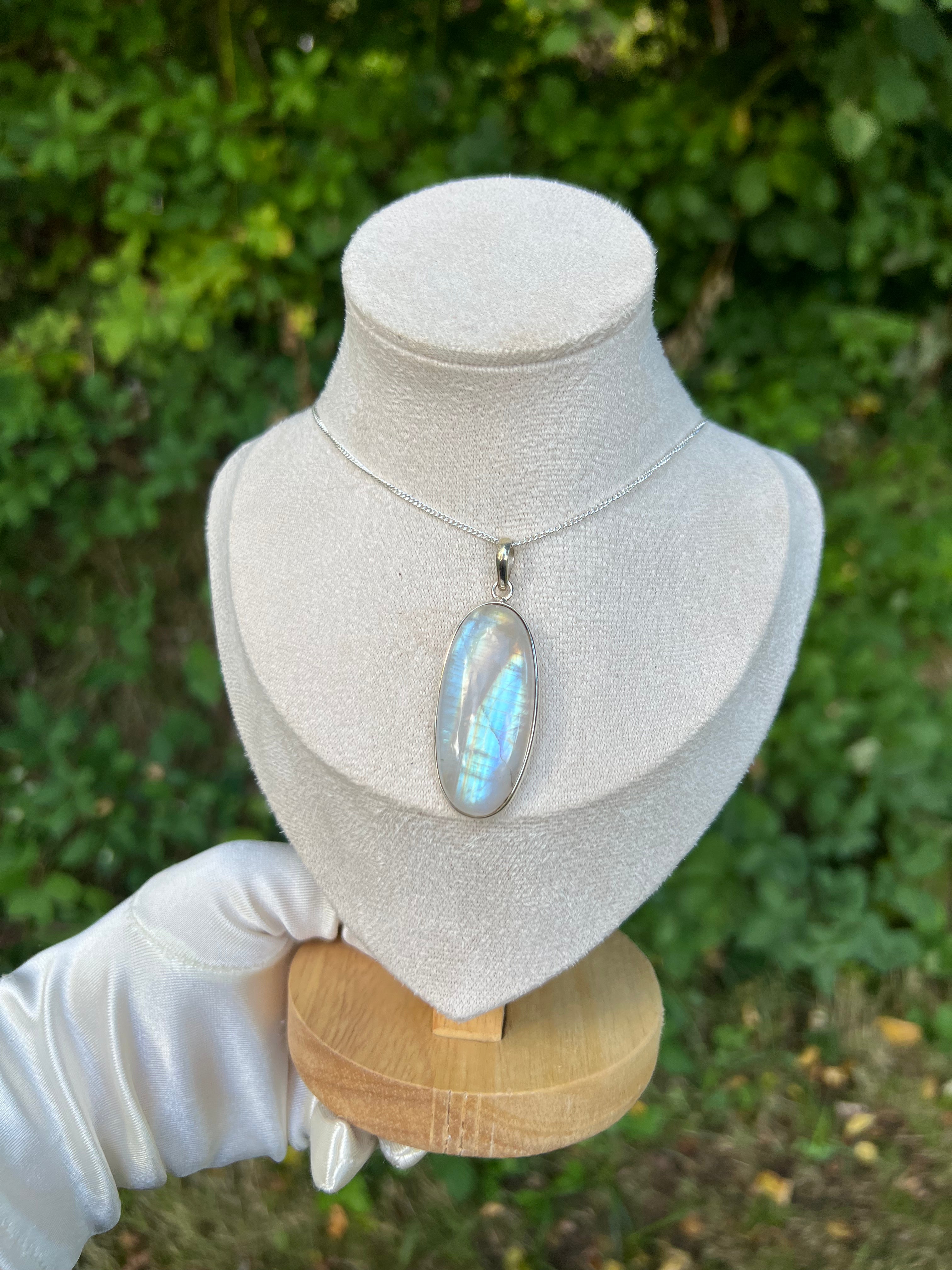 Zenvya - Regenboog Maansteen Ketting No 19  - One of a Kind - 925 zilver