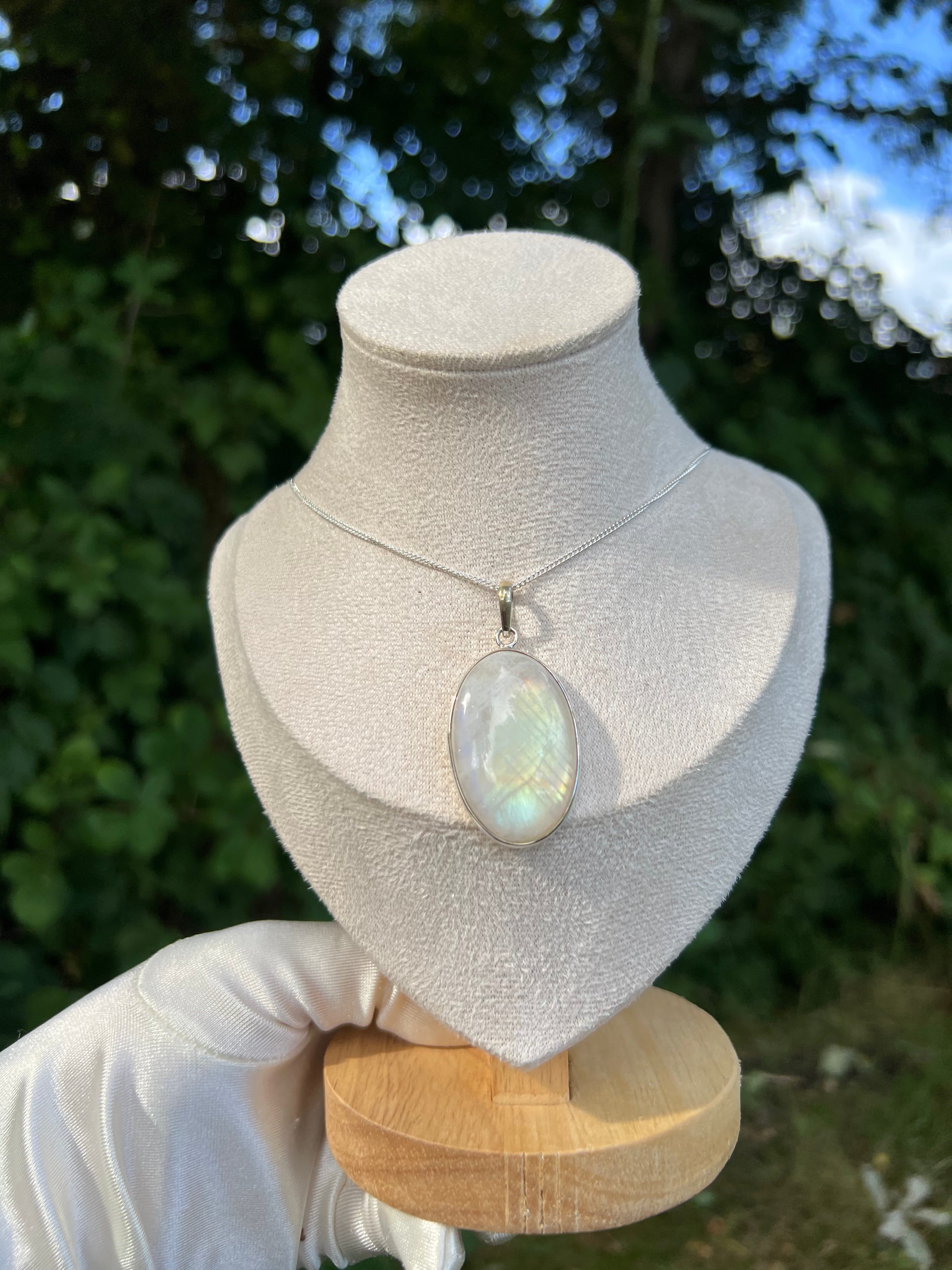 Zenvya - Regenboog Maansteen Ketting No 20  - One of a Kind - 925 zilver