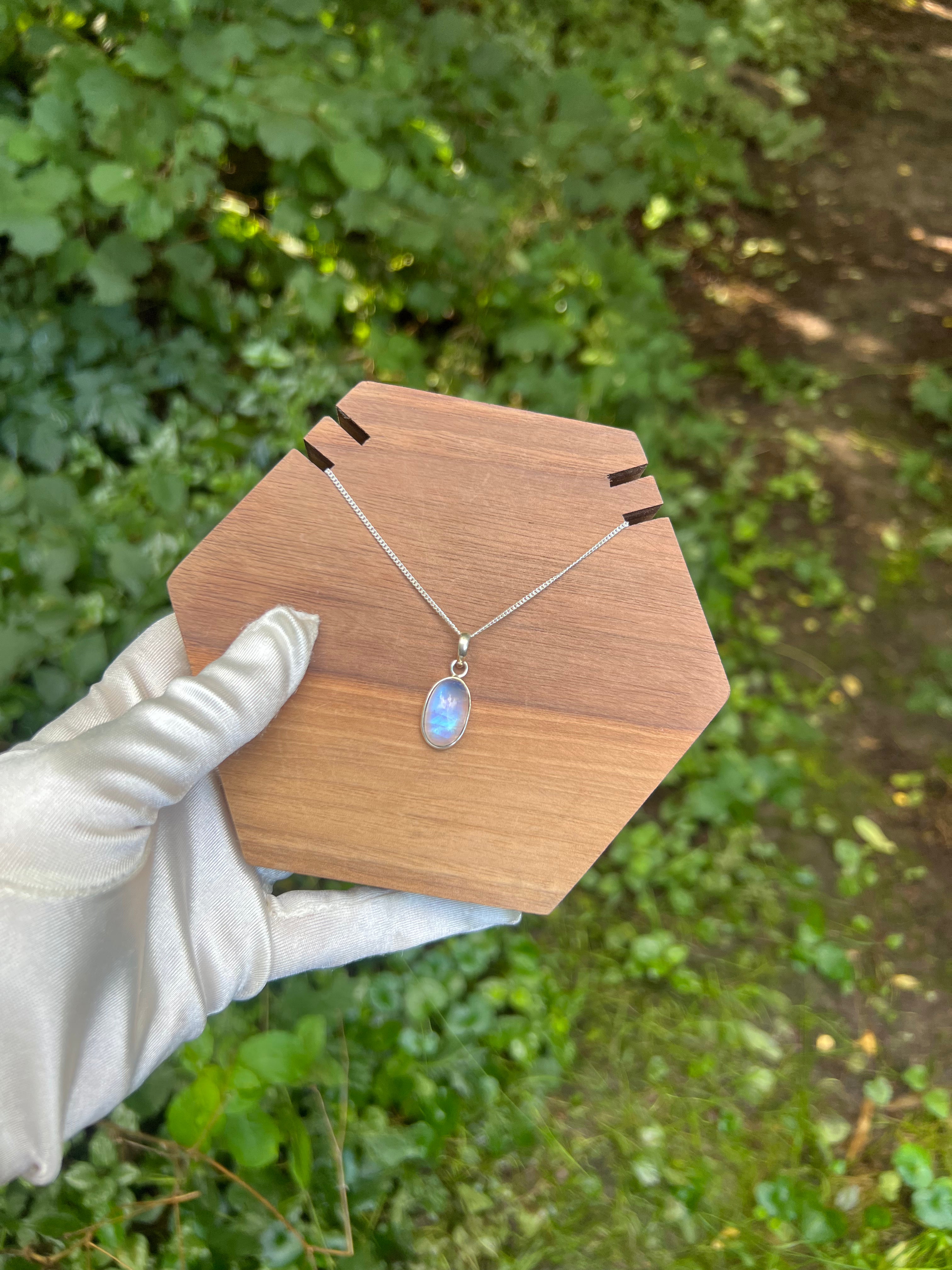 Zenvya - Regenboog Maansteen Ketting No 26  - One of a Kind - 925 zilver