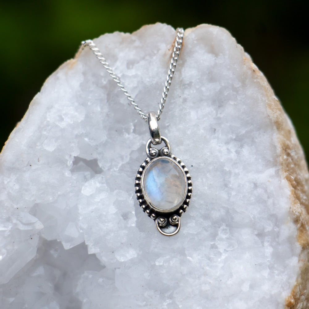 Rainbow Moonstone Necklace Silver - 925 Sterling Silver - Real Gemstone - Nickel Free