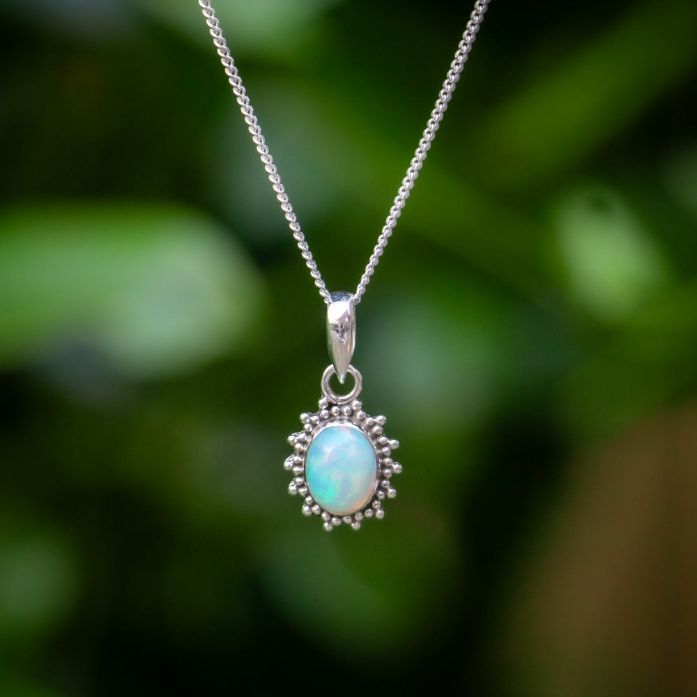 Ethiopian Opal Necklace - 925 Sterling Silver - Genuine Gemstone - Nickel Free