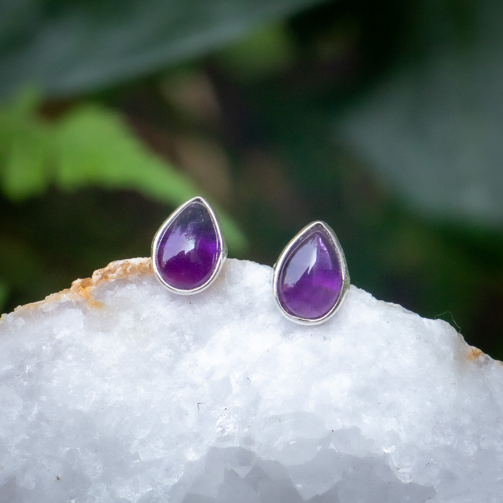 Amethyst Stud Earrings - 925 Sterling Silver - Genuine Gemstone - Nickel Free