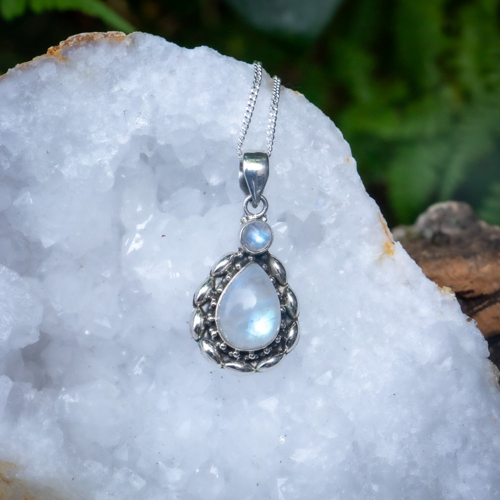 Rainbow Moonstone Necklace - 925 Sterling Silver - Genuine Gemstone - Nickel Free
