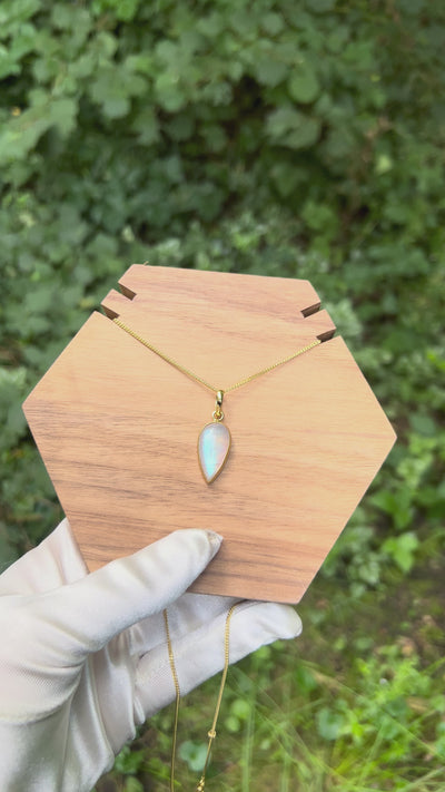 Zenvya - Regenboog Maansteen Ketting No 12  - One of a Kind - 925 zilver
